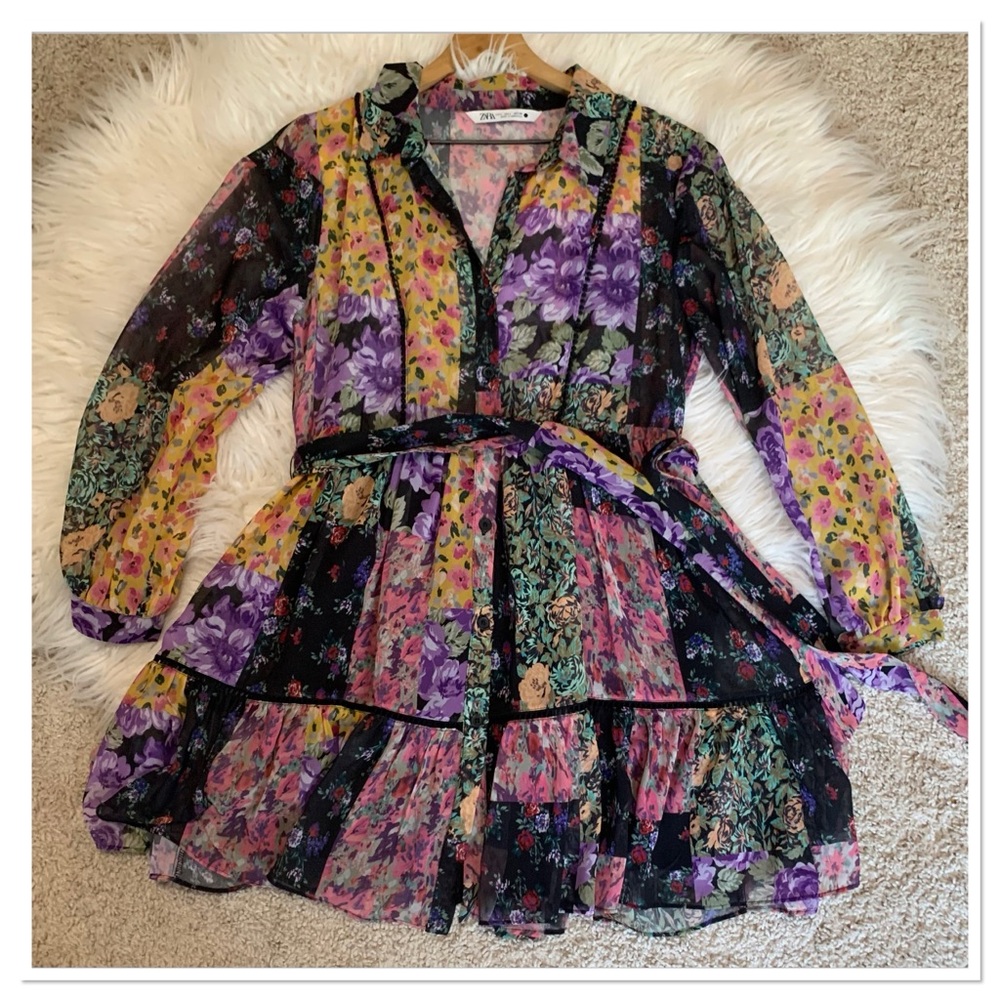 Zara Amelie Patchwork Floral Dress Multicolor Size Large